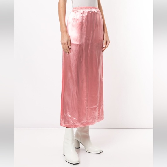 NEW Maison Margiela Pink Silk Midi Skirt Shine with Pockets - Picture 2 of 6
